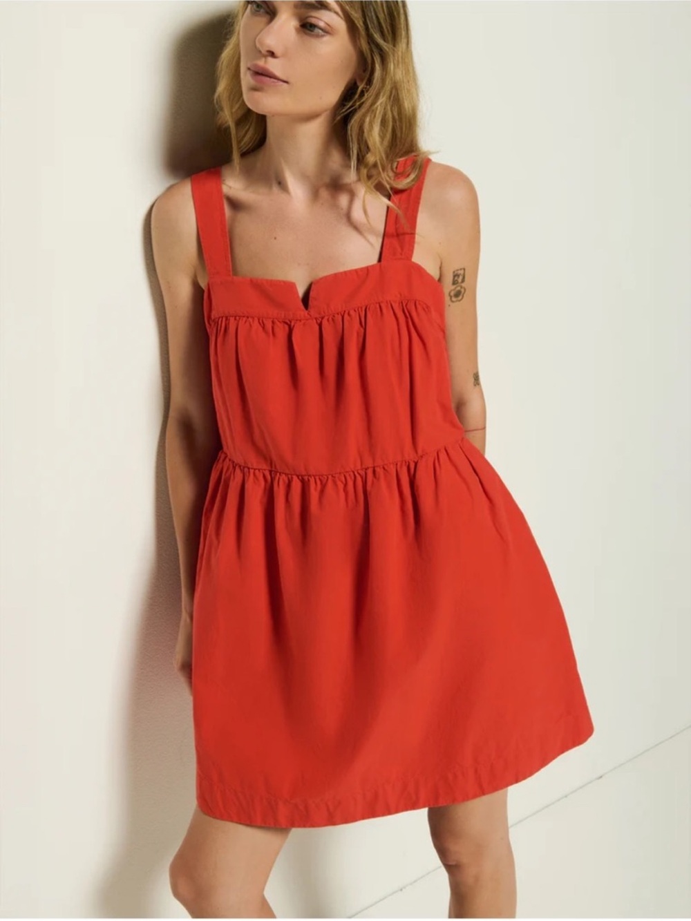 NWT Nation LA 100% Pima Cotton Poplin Red Tiered Tank Style Mini Dress
